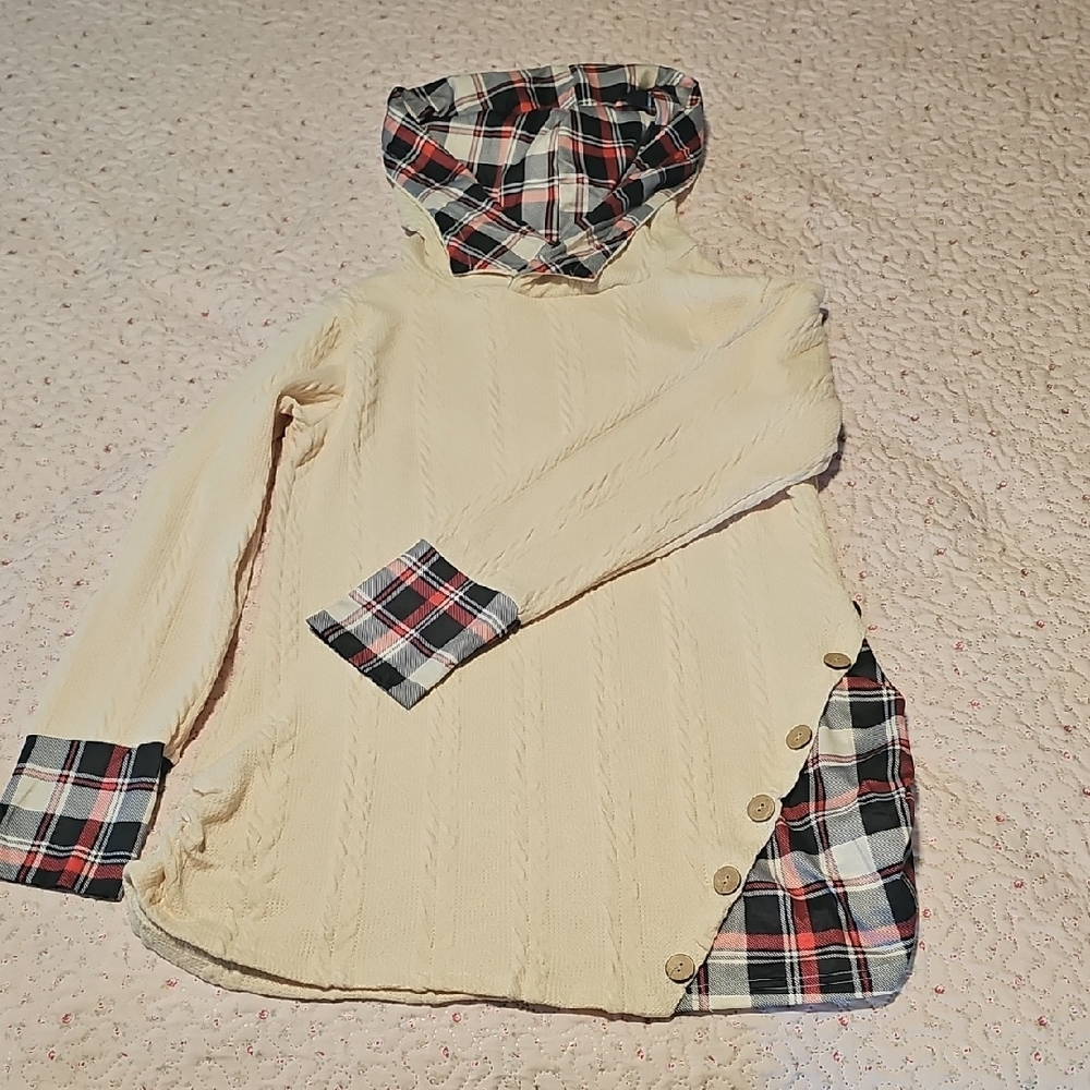 Plaid And Cream Hooded Sweater Dress
